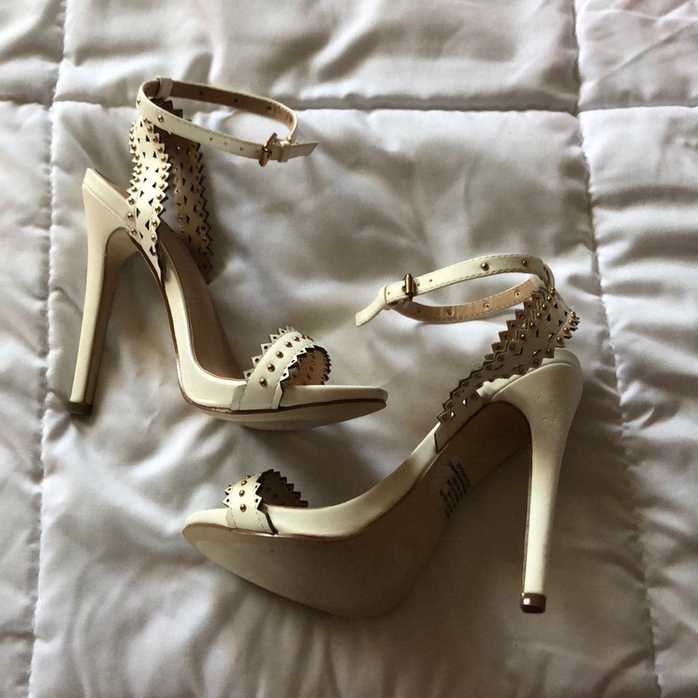 Strappy White Heels (JustFab - Kingslee)